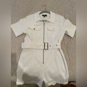 Missguided white denim romper w/belt buckle